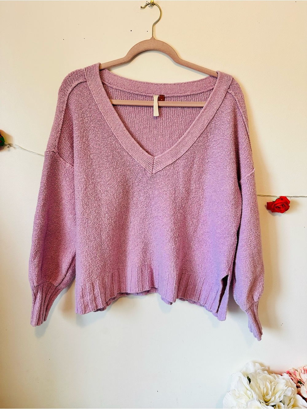 Anthropologie Pilcro Lavender Purple Deep V Cotton Sweater M L - Picture 4 of 9